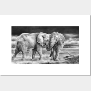 The Meeting - Realistic African elephant pencil drawing Posters and Art